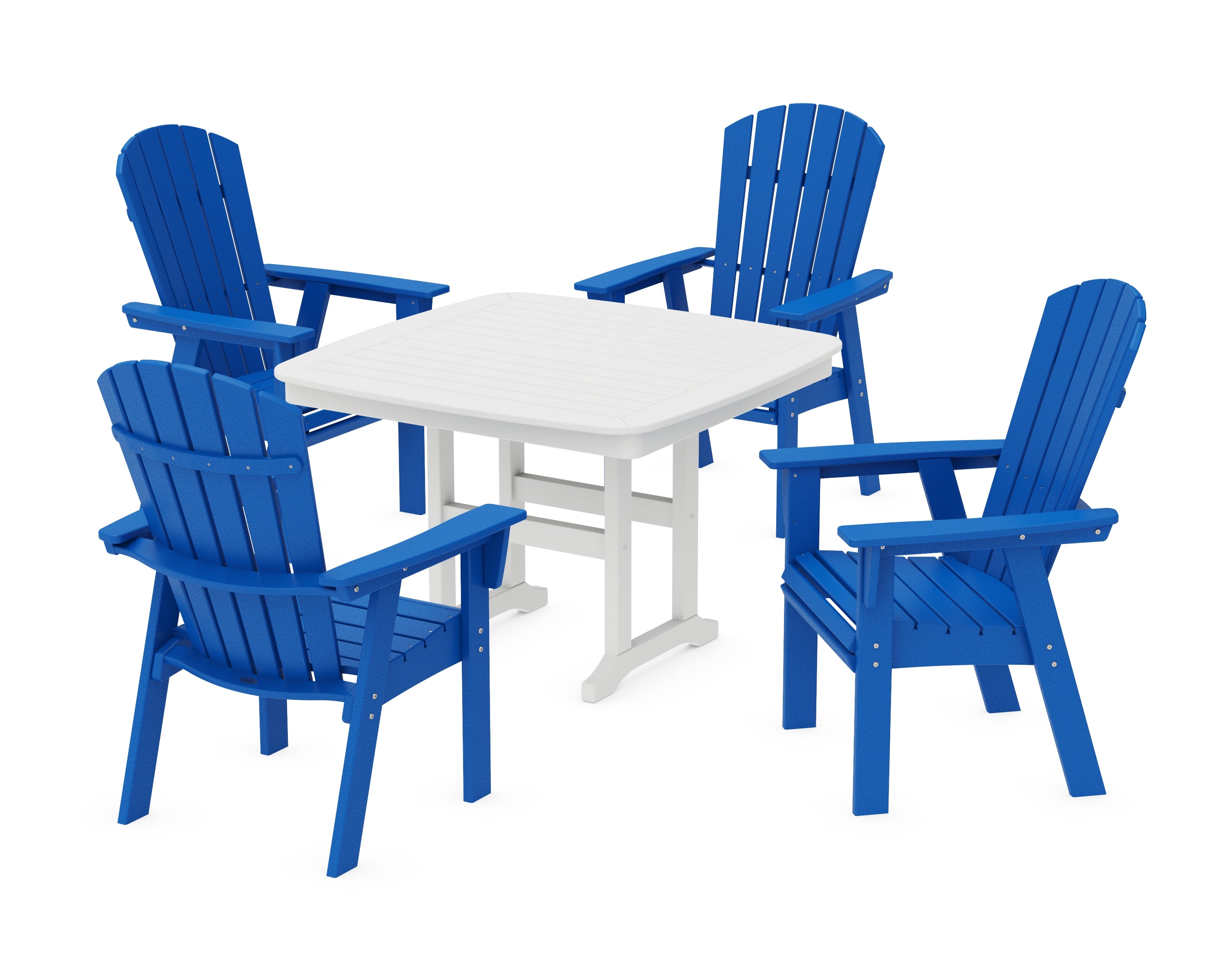 POLYWOOD® Nautical Curveback Adirondack 5-Piece Dining Set in Pacific Blue / White