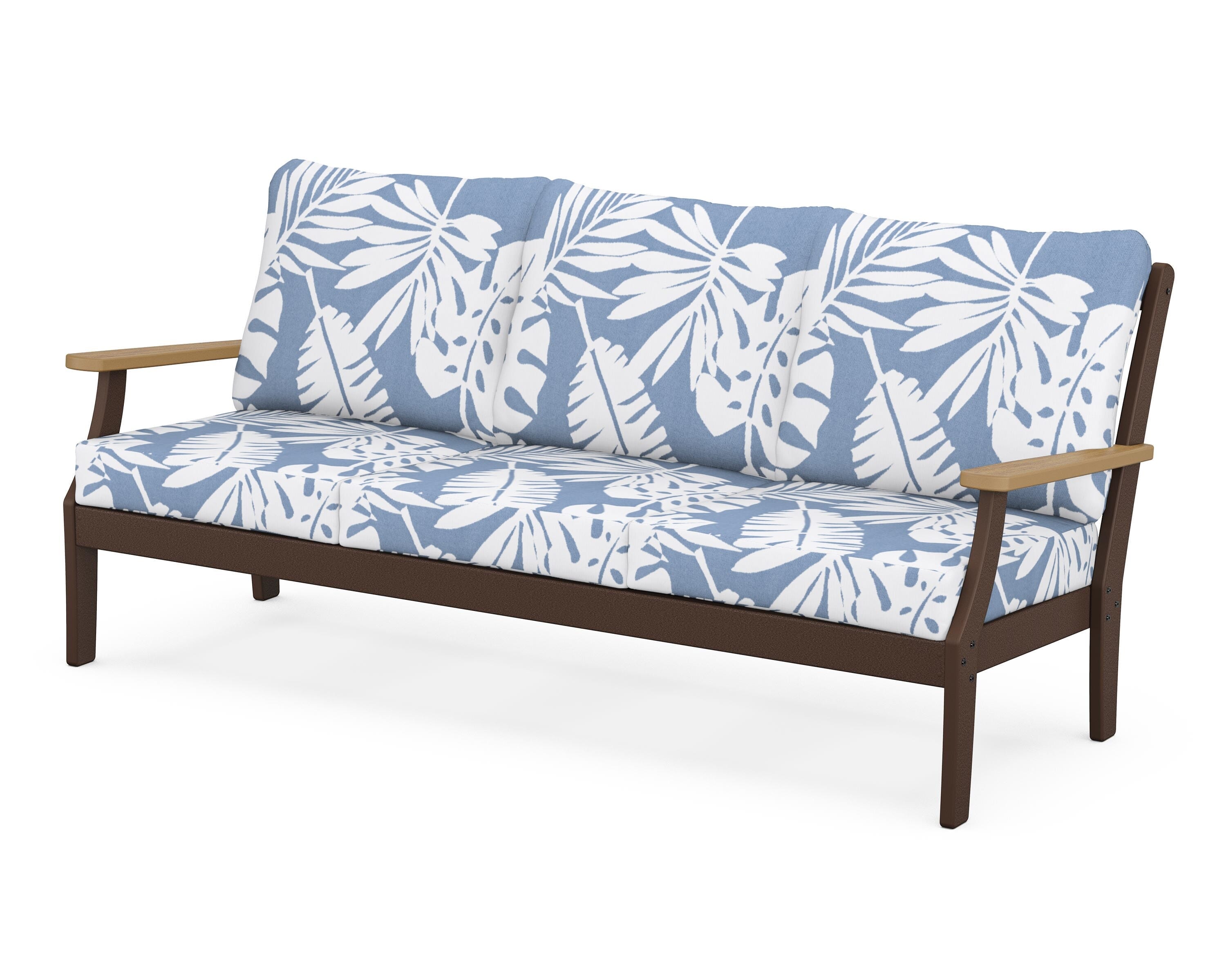 POLYWOOD® Braxton Deep Seating Sofa in Mahogany / Natural / Leaf Sky Blue