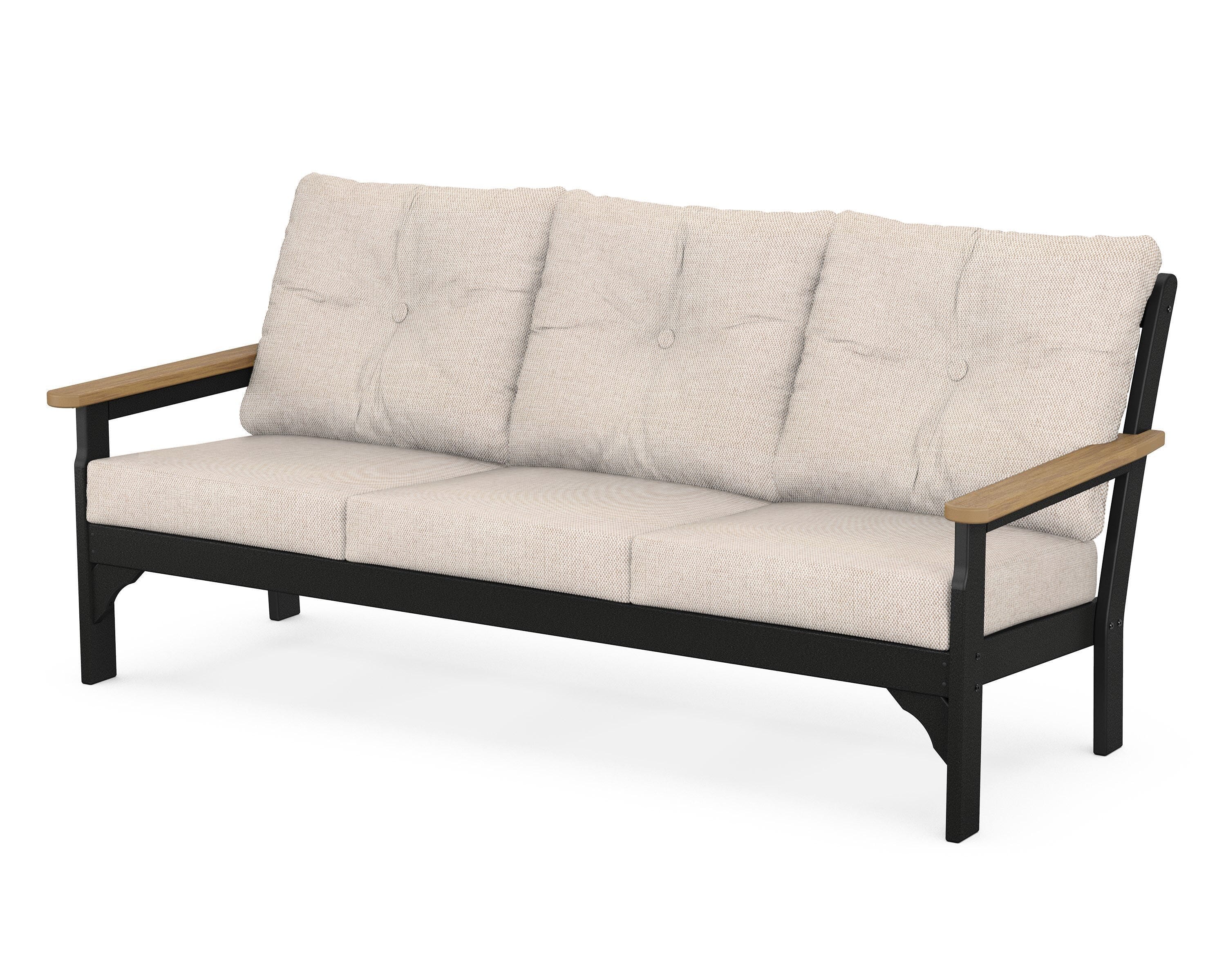 POLYWOOD® Vineyard Deep Seating Sofa in Black / Natural / Blend Linen