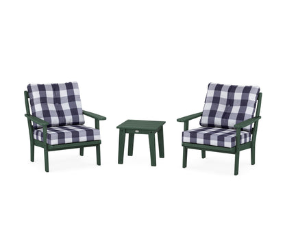 POLYWOOD® Mission 3-Piece Deep Seating Set in Green / Buffalo Plaid Navy