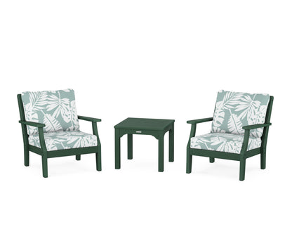 Martha Stewart by POLYWOOD® Chinoiserie 3-Piece Deep Seating Set in Green / Leaf Glacier Spa