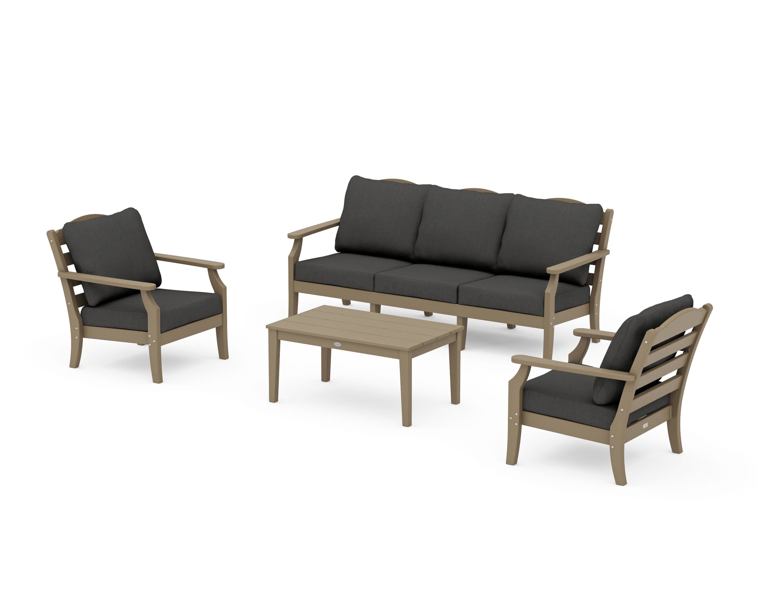 Draper James™ by  POLYWOOD® Savannah 4-Piece Deep Seating Set with Sofa in Vintage Sahara / Spectrum Carbon