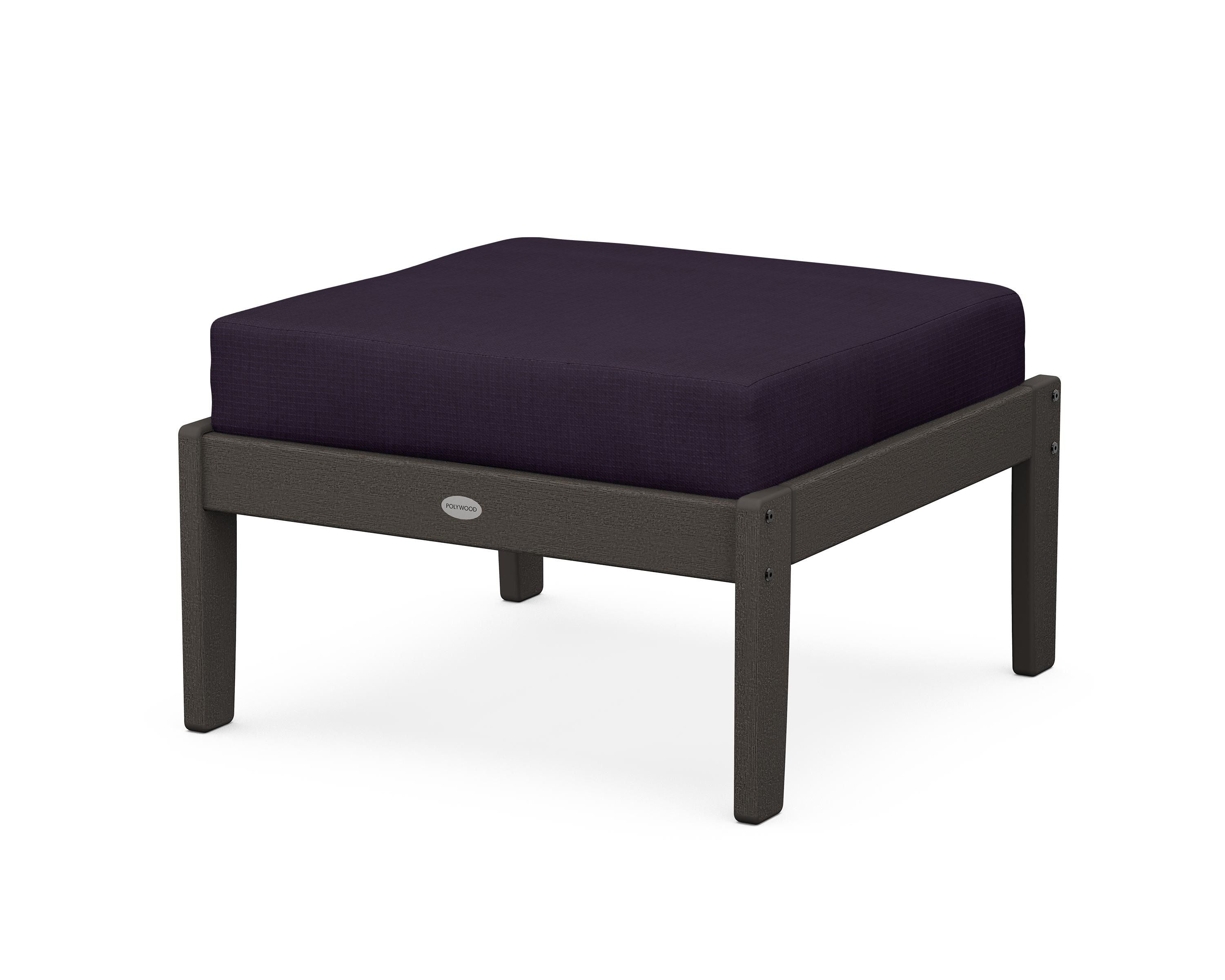 POLYWOOD® Braxton Deep Seating Ottoman in Vintage Coffee / Navy Linen