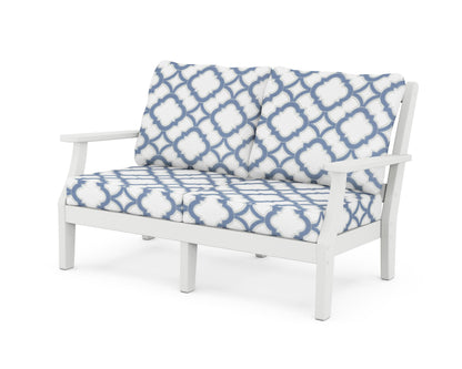 Martha Stewart by POLYWOOD® Chinoiserie Deep Seating Loveseat in White / Trellis Sky Blue