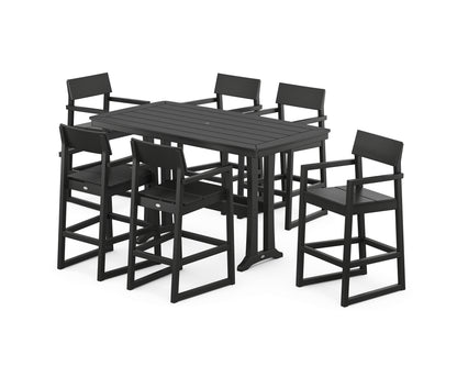 POLYWOOD® EDGE Arm Chair 7-Piece Bar Set with Trestle Legs in Black
