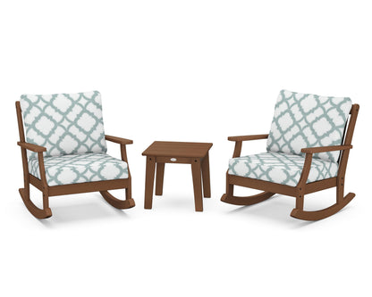POLYWOOD® Braxton 3-Piece Deep Seating Rocker Set in Teak / Trellis Glacier Spa