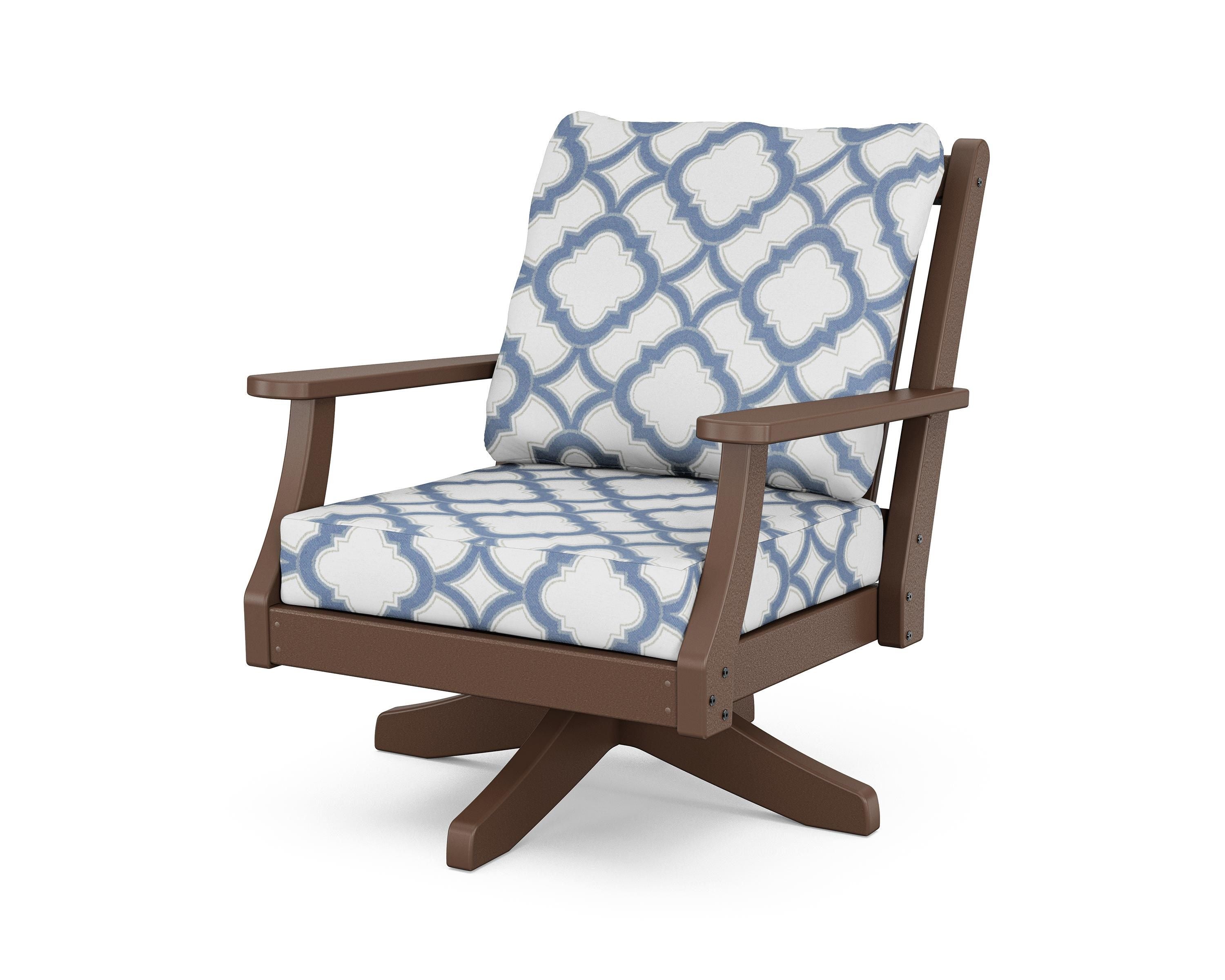 Country Living Wovendale Deep Seating Swivel Chair in Mahogany / Trellis Sky Blue