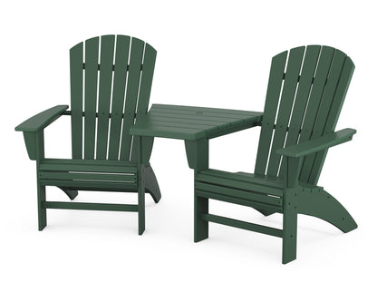 POLYWOOD® Nautical 3-Piece Curveback Adirondack Set with Angled Connecting Table in Green