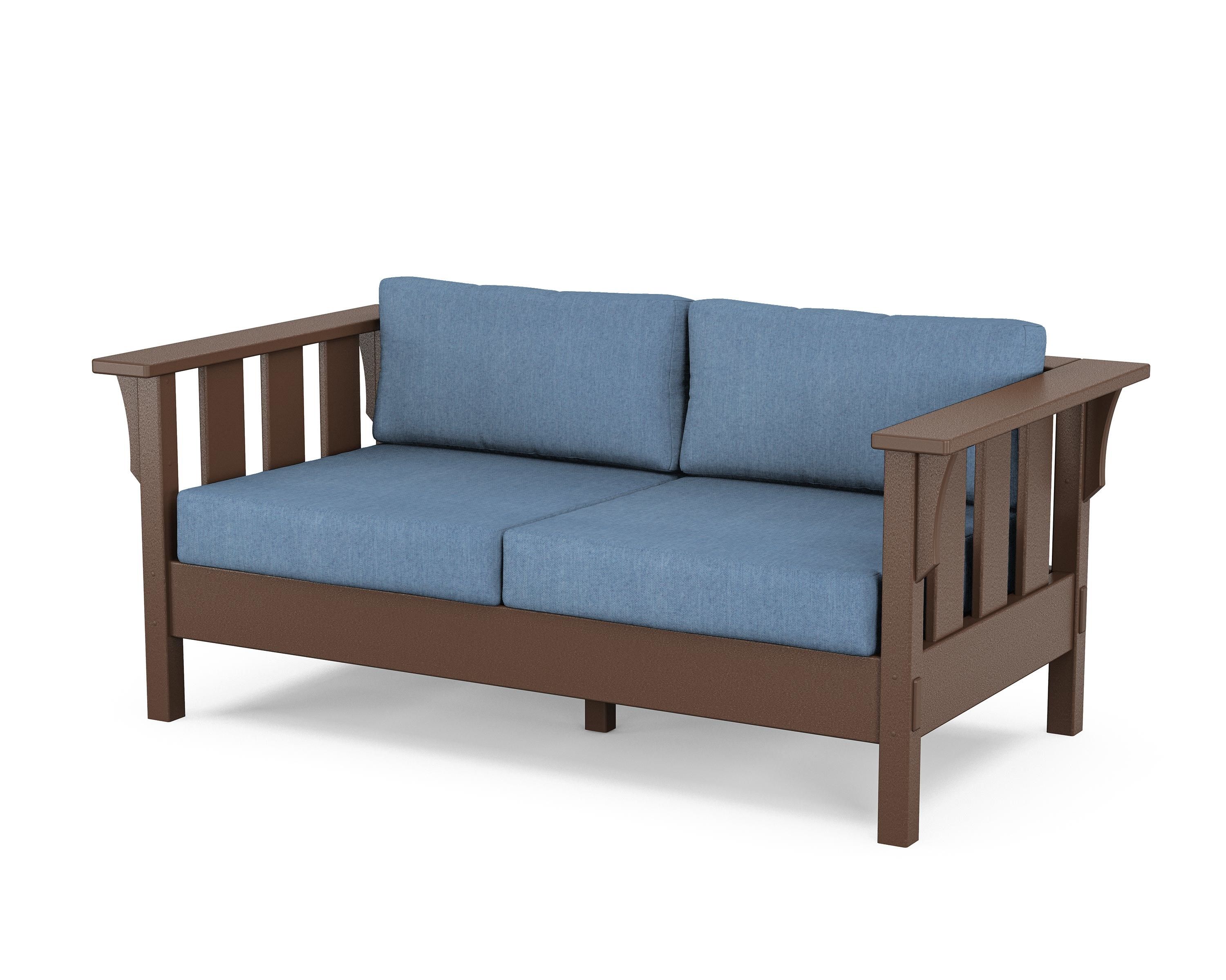 Martha Stewart by POLYWOOD® Acadia Deep Seating Loveseat in Mahogany / Sky Blue