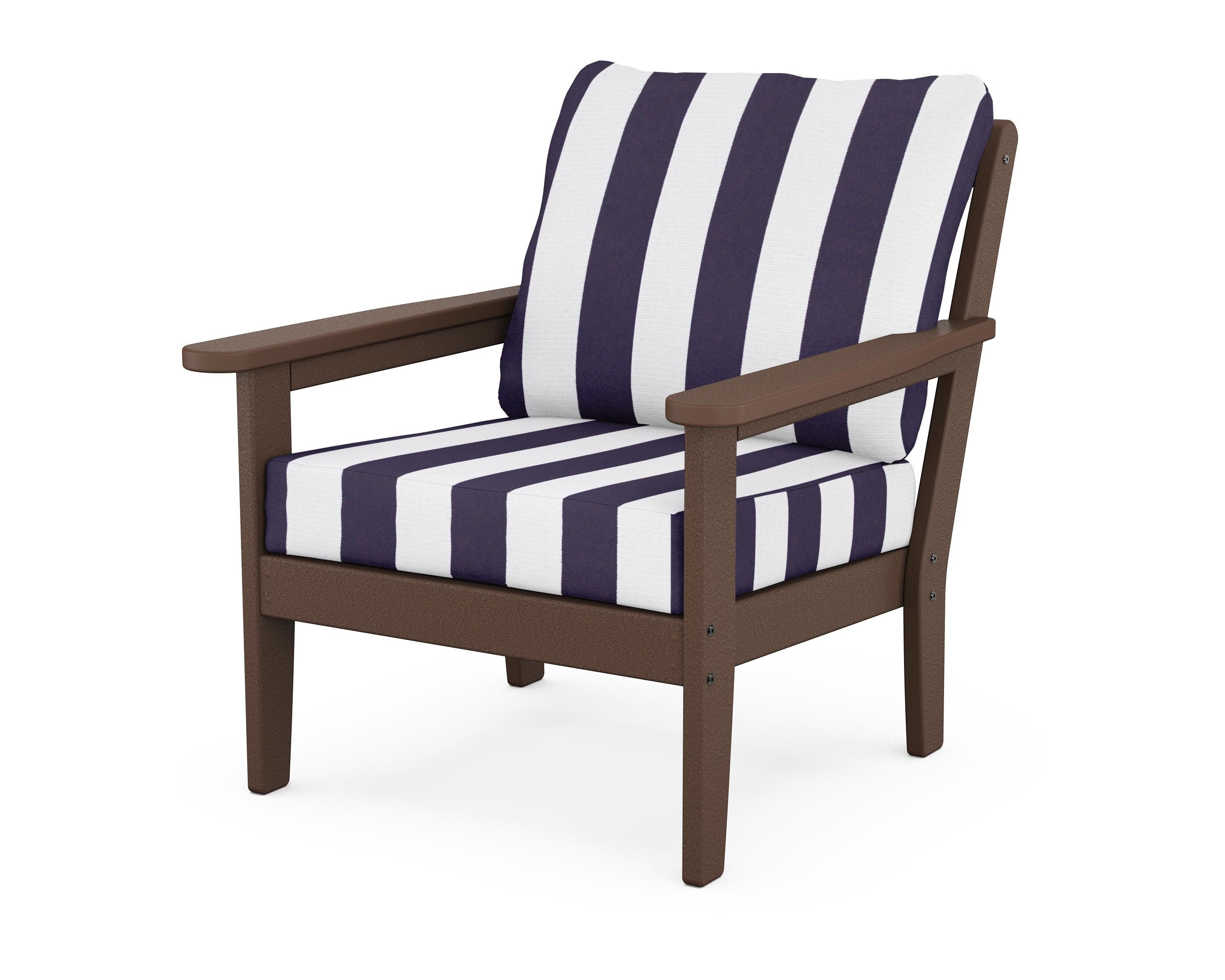 Country Living Cottage Deep Seating Chair in Mahogany / Cabana Stripe Navy