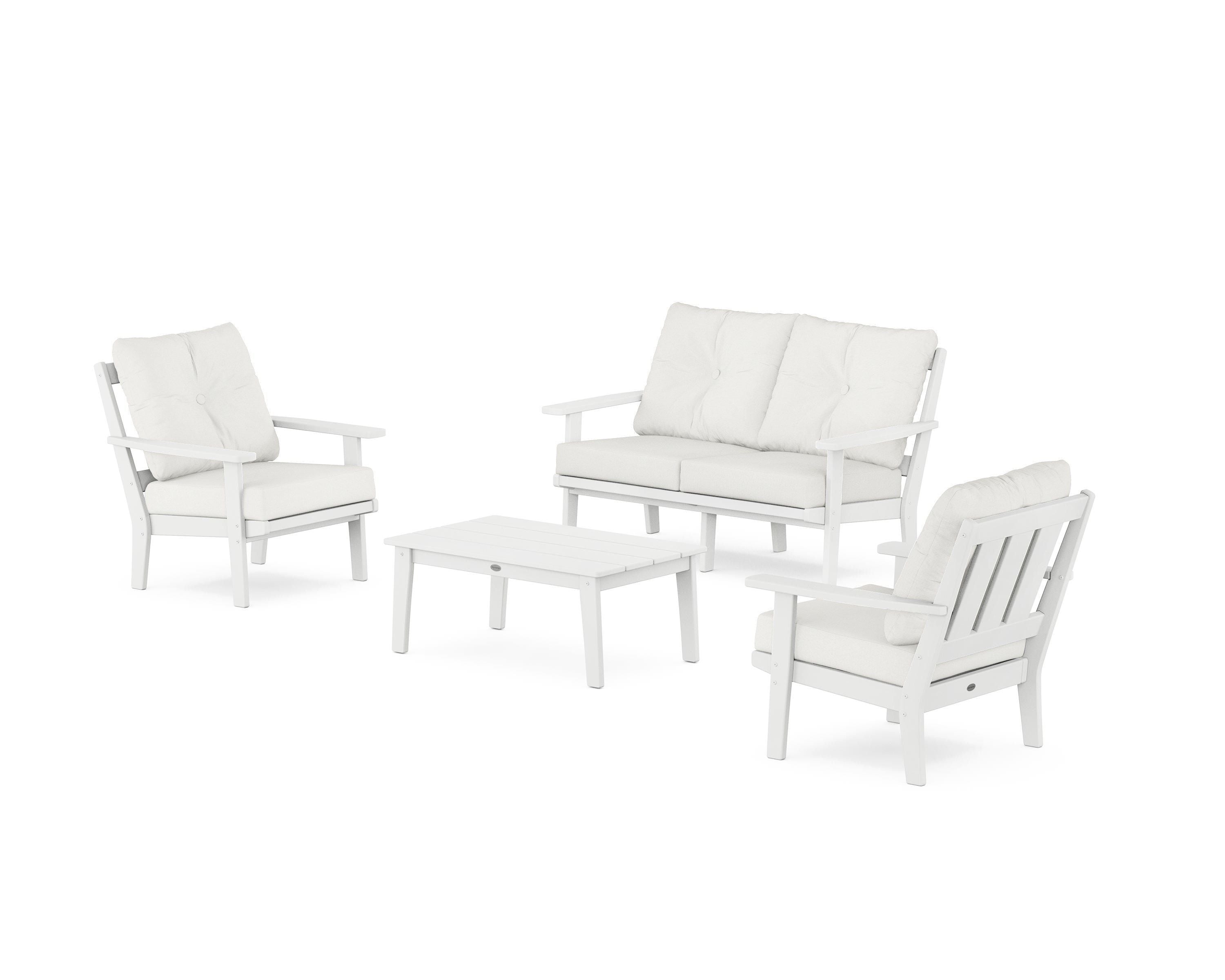 POLYWOOD® Oxford 4-Piece Deep Seating Set with Loveseat in White / Natural Linen