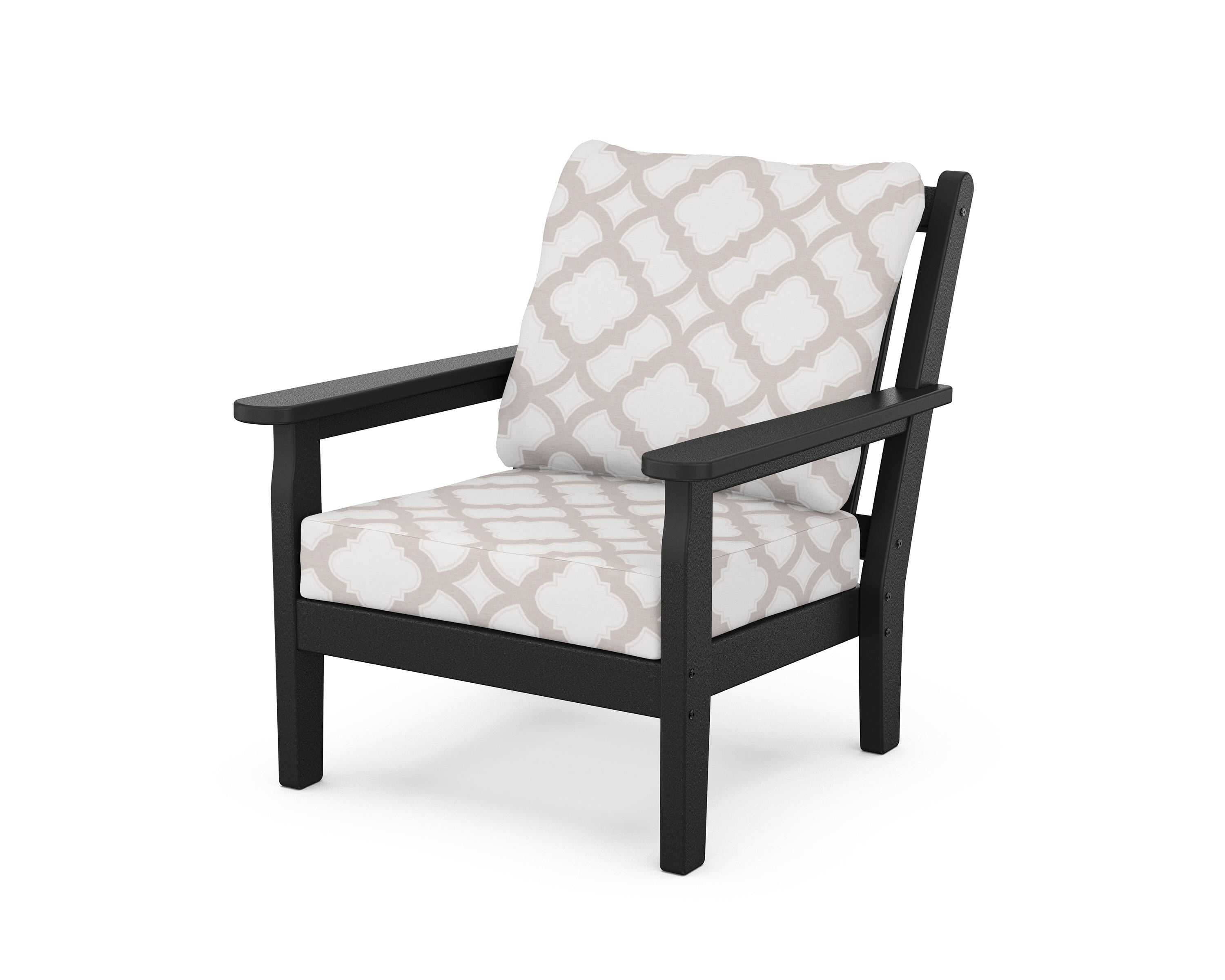 POLYWOOD® Chippendale Deep Seating Chair in Black / Trellis Dune Burlap