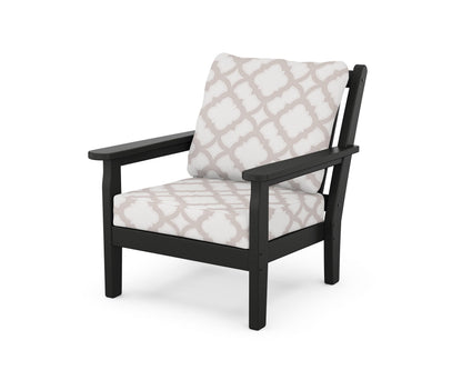 POLYWOOD® Chippendale Deep Seating Chair in Black / Trellis Dune Burlap