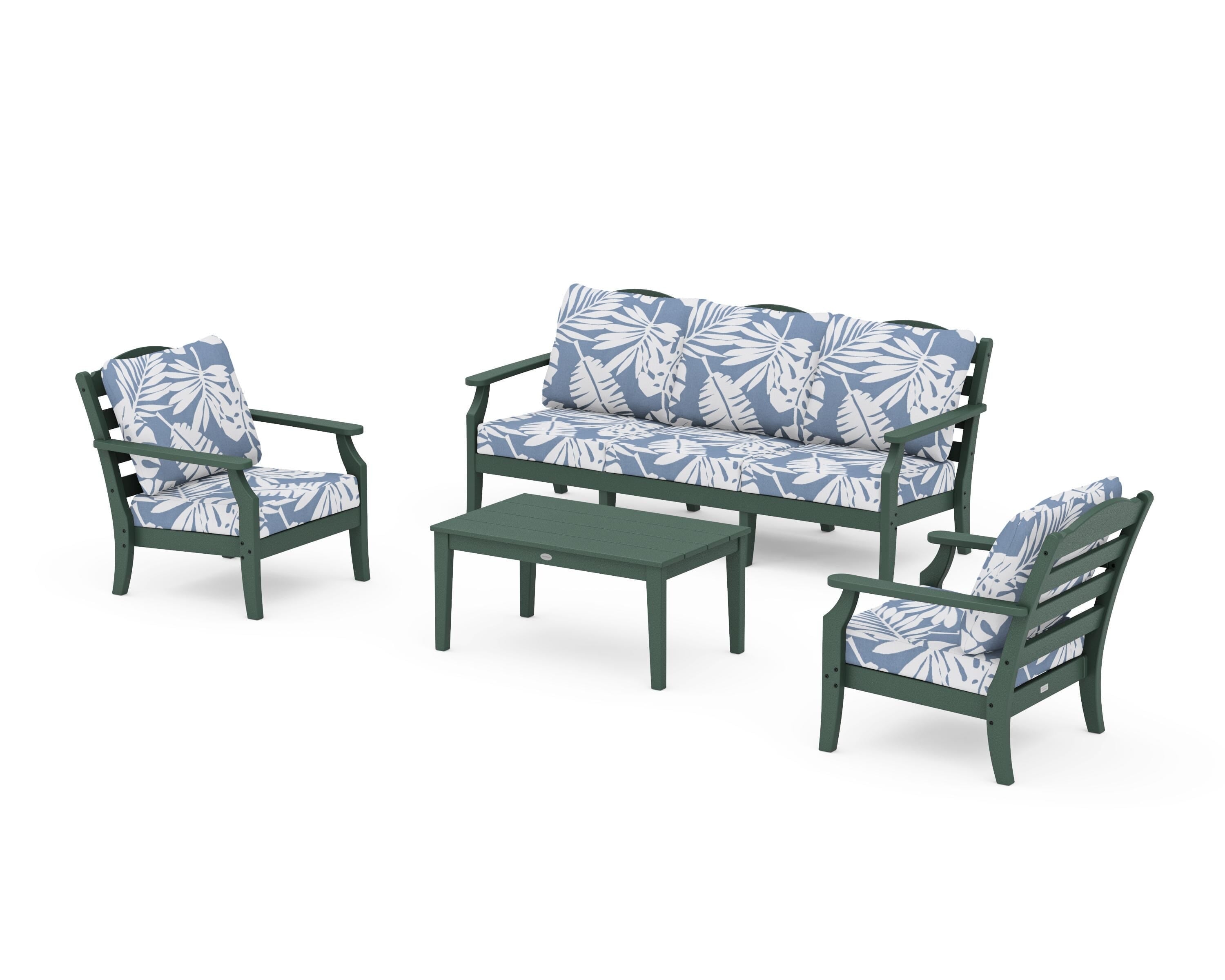 Draper James™ by  POLYWOOD® Savannah 4-Piece Deep Seating Set with Sofa in Green / Leaf Sky Blue