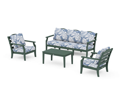 Draper James™ by  POLYWOOD® Savannah 4-Piece Deep Seating Set with Sofa in Green / Leaf Sky Blue