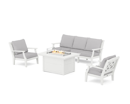 Martha Stewart by POLYWOOD® Chinoiserie Deep Seating Fire Pit Table Set in White / Granite