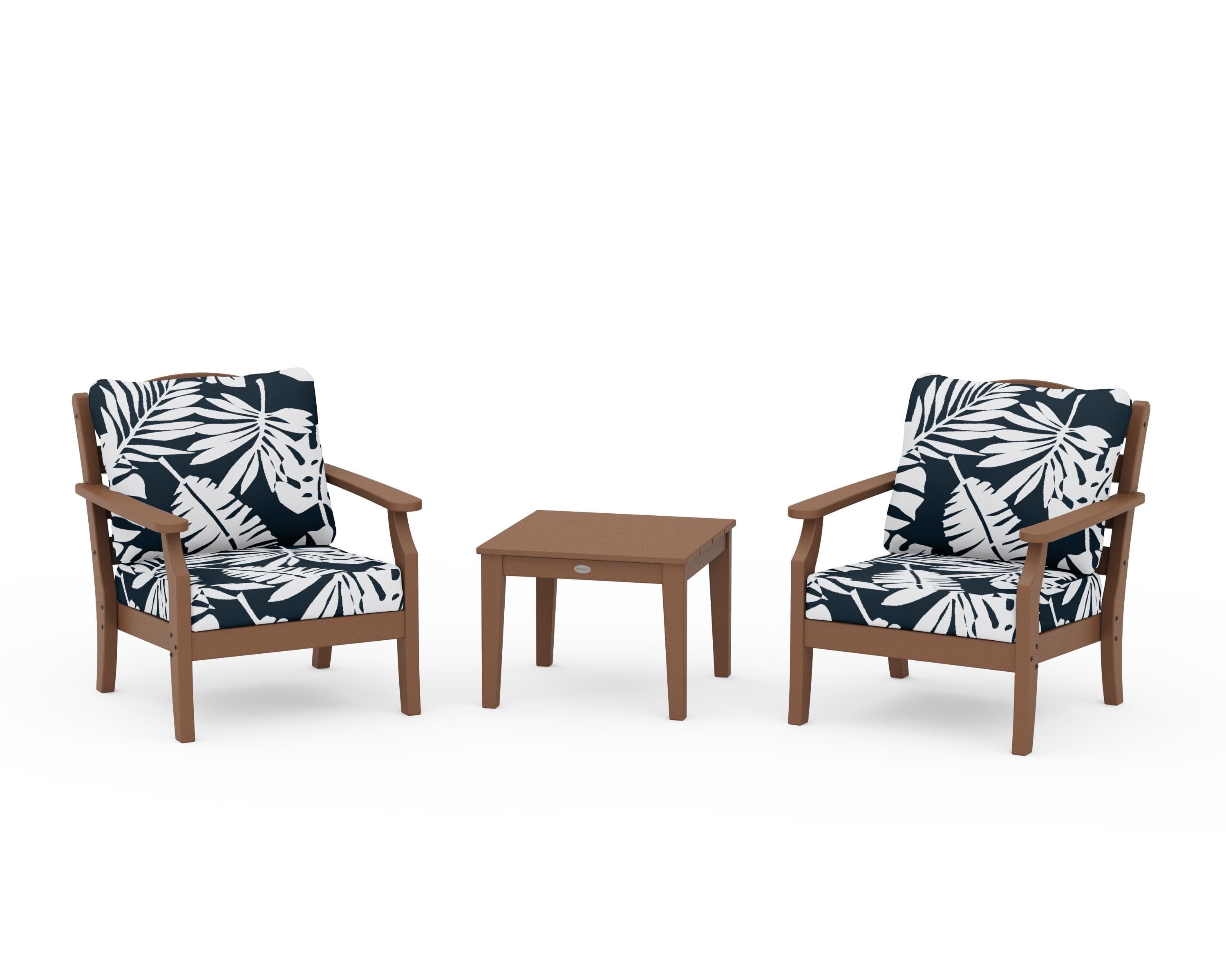 Draper James™ by  POLYWOOD® Savannah 3-Piece Deep Seating Set in Teak / Leaf Marine Indigo