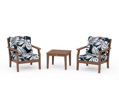 Draper James™ by  POLYWOOD® Savannah 3-Piece Deep Seating Set in Teak / Leaf Marine Indigo