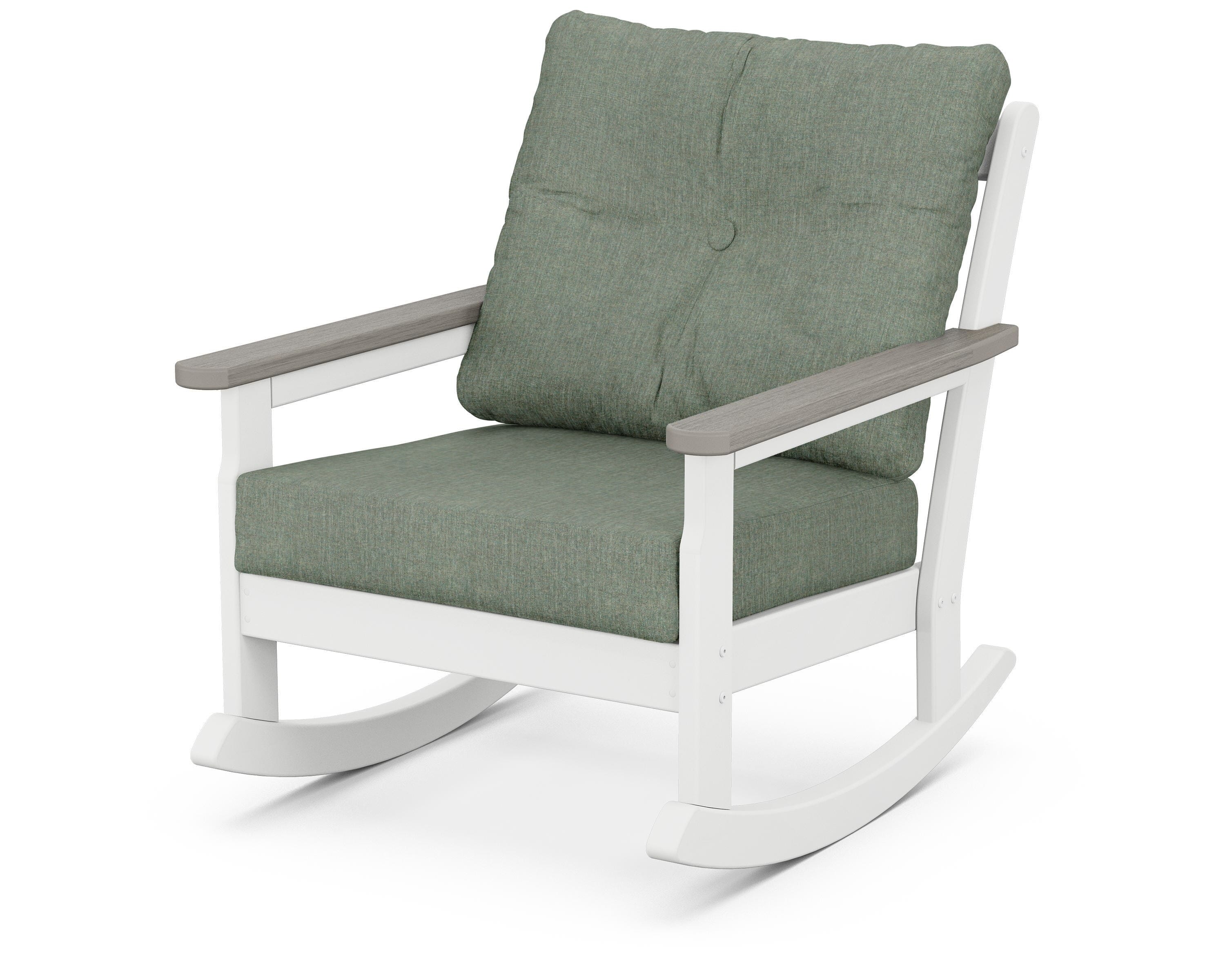POLYWOOD® Vineyard Deep Seating Rocking Chair in White / Driftwood / Cast Sage