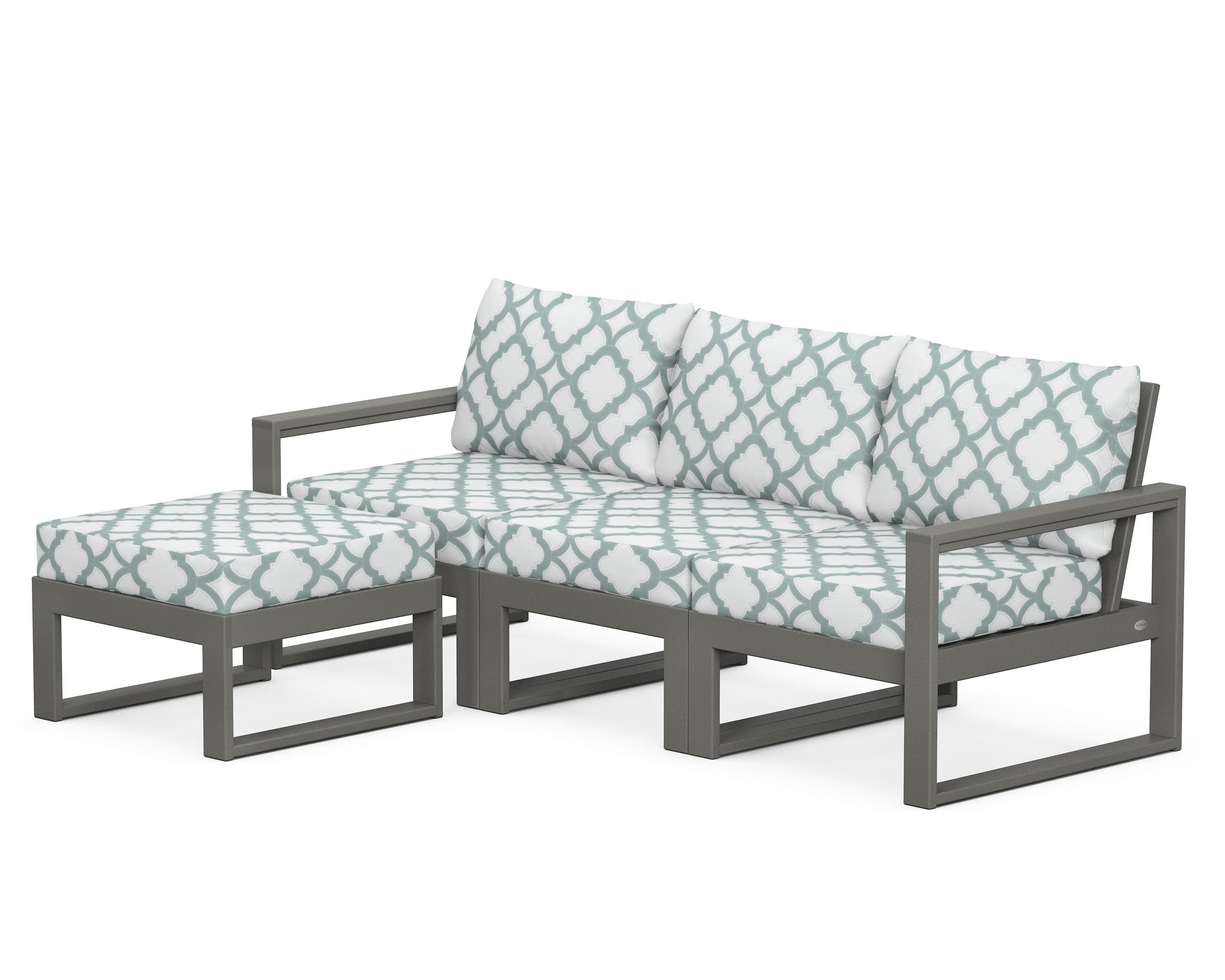 POLYWOOD® EDGE 4-Piece Modular Deep Seating Set with Ottoman in Slate Grey / Trellis Glacier Spa