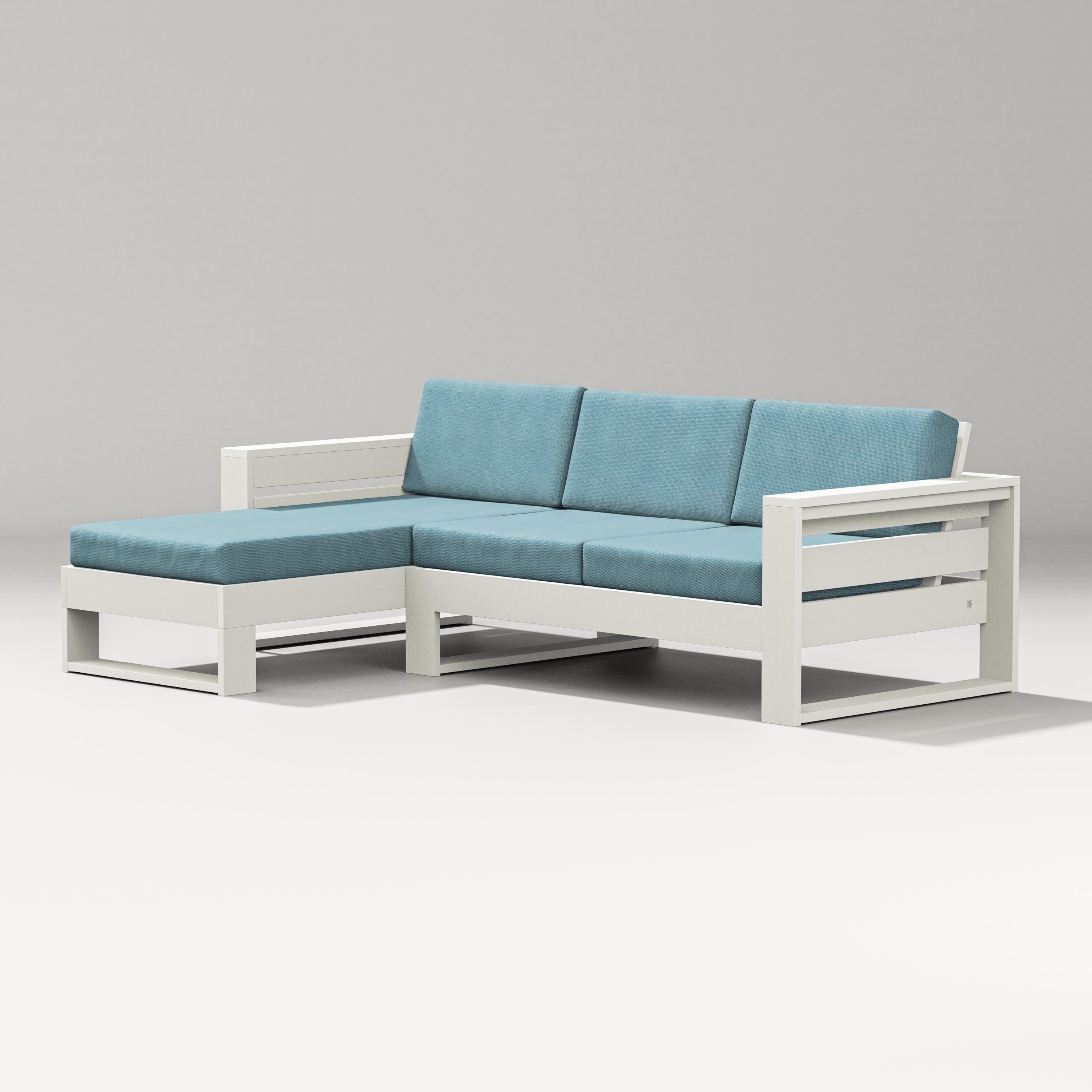 PW Designer Series Latitude Left Chaise Sectional in Vintage White / Lattice Sky Blue