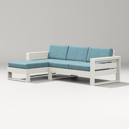 PW Designer Series Latitude Left Chaise Sectional in Vintage White / Lattice Sky Blue