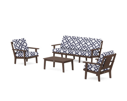 POLYWOOD® Prairie 4-Piece Deep Seating Set with Sofa in Mahogany / Trellis Navy