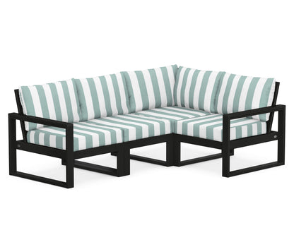 POLYWOOD® EDGE 4-Piece Modular Deep Seating Set in Black / Cabana Stripe Glacier Spa