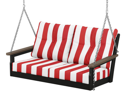 POLYWOOD® Vineyard Deep Seating Swing in Black / Kona / Cabana Stripe Crimson