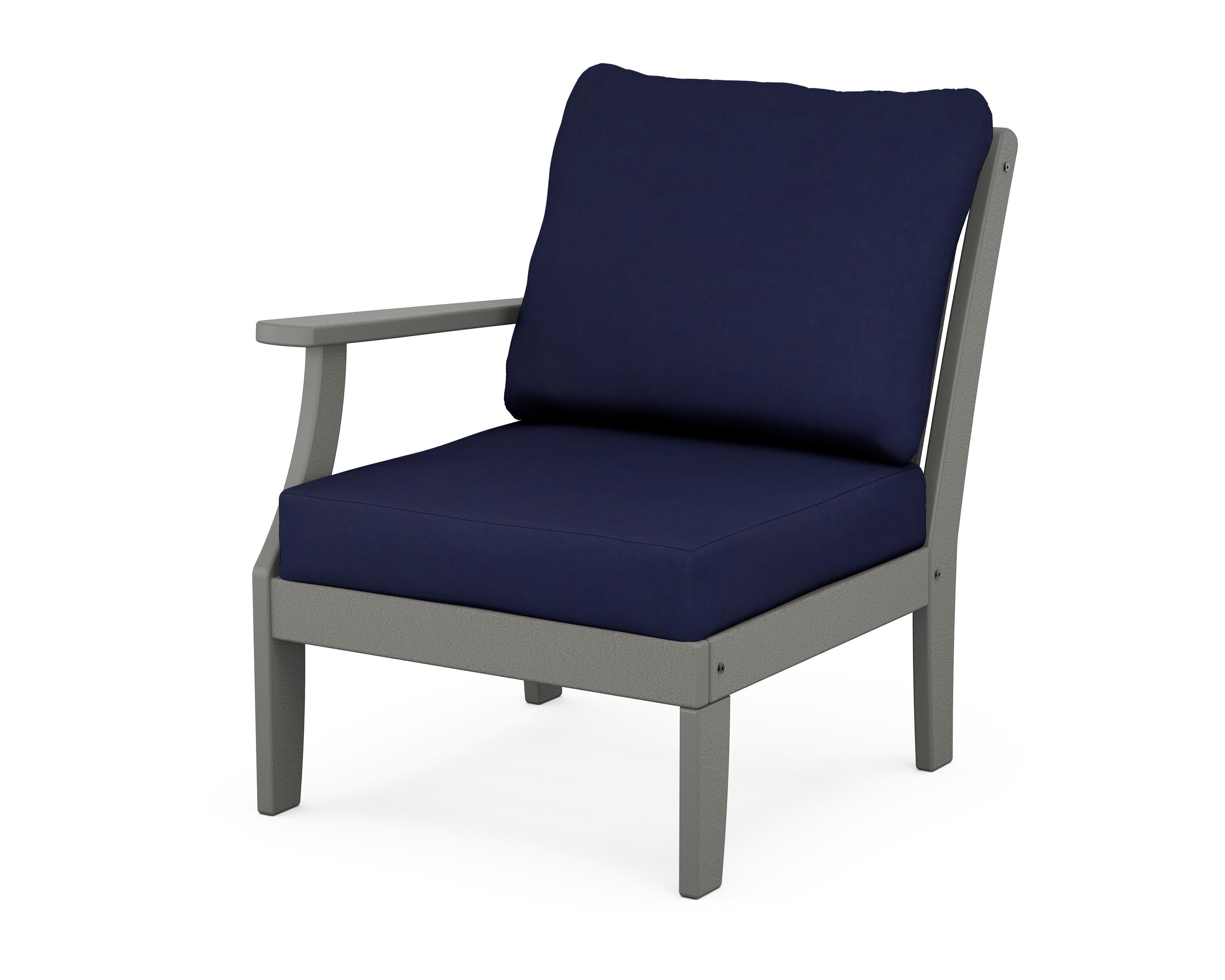 POLYWOOD® Braxton Modular Left Arm Chair in Slate Grey / Navy