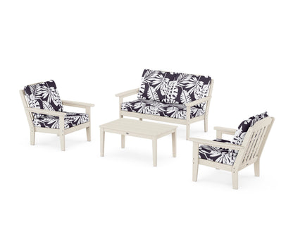 Country Living Cottage 4-Piece Deep Seating Set with Loveseat in Sand / Leaf Navy