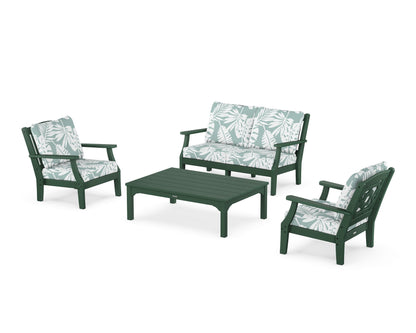 Martha Stewart by POLYWOOD® Chinoiserie 4-Piece Deep Seating Set with Loveseat in Green / Leaf Glacier Spa