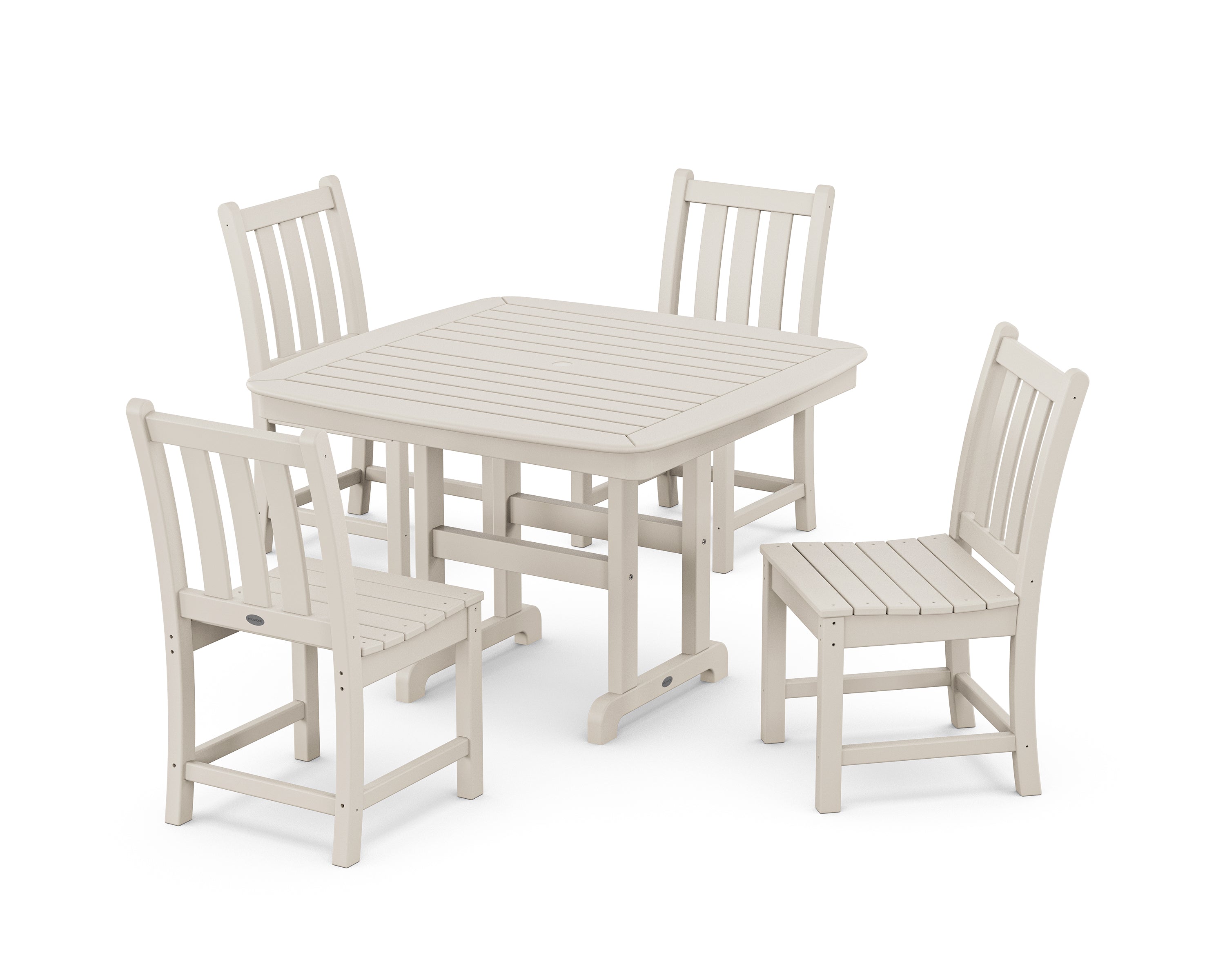 POLYWOOD® Traditional Garden Side Chair 5-Piece Dining Set with Trestle Legs in Sand