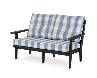 POLYWOOD® Prairie Deep Seating Loveseat in Black / Buffalo Plaid Sky Blue