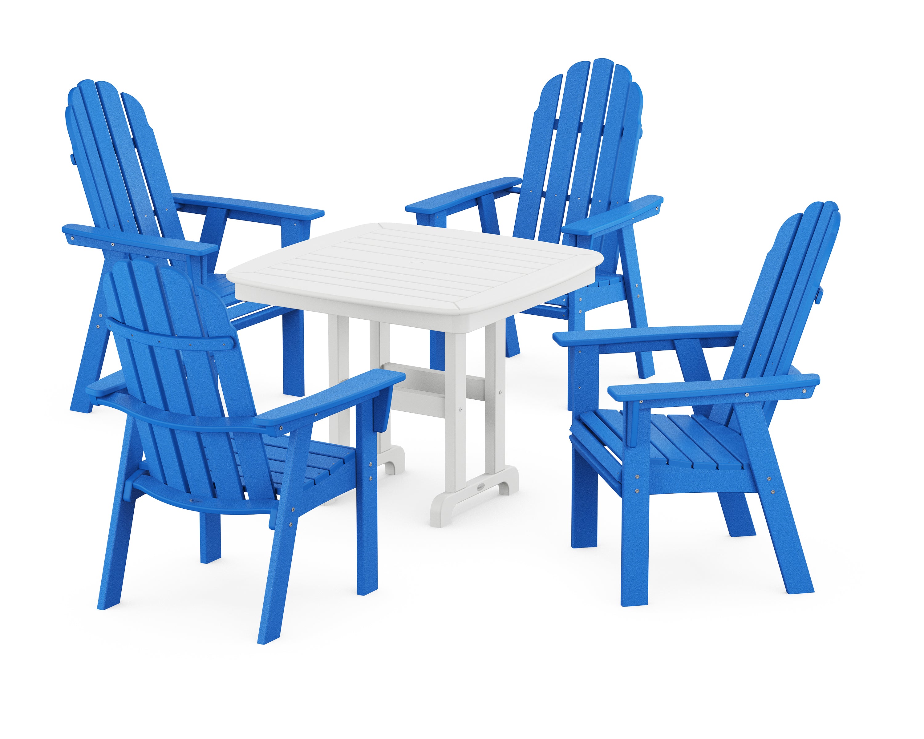 POLYWOOD® Vineyard Curveback Adirondack 5-Piece Dining Set in Pacific Blue / White