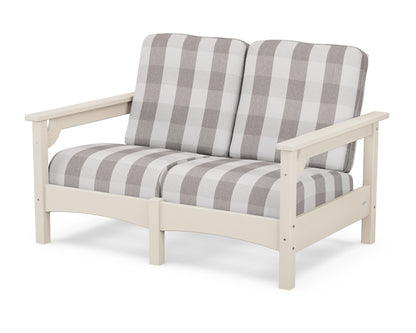 POLYWOOD® Club Loveseat in Sand / Buffalo Plaid Grey Mist