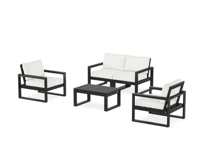 POLYWOOD® EDGE Sectional 4-Piece Deep Seating Set with Loveseat in Black / Natural Linen