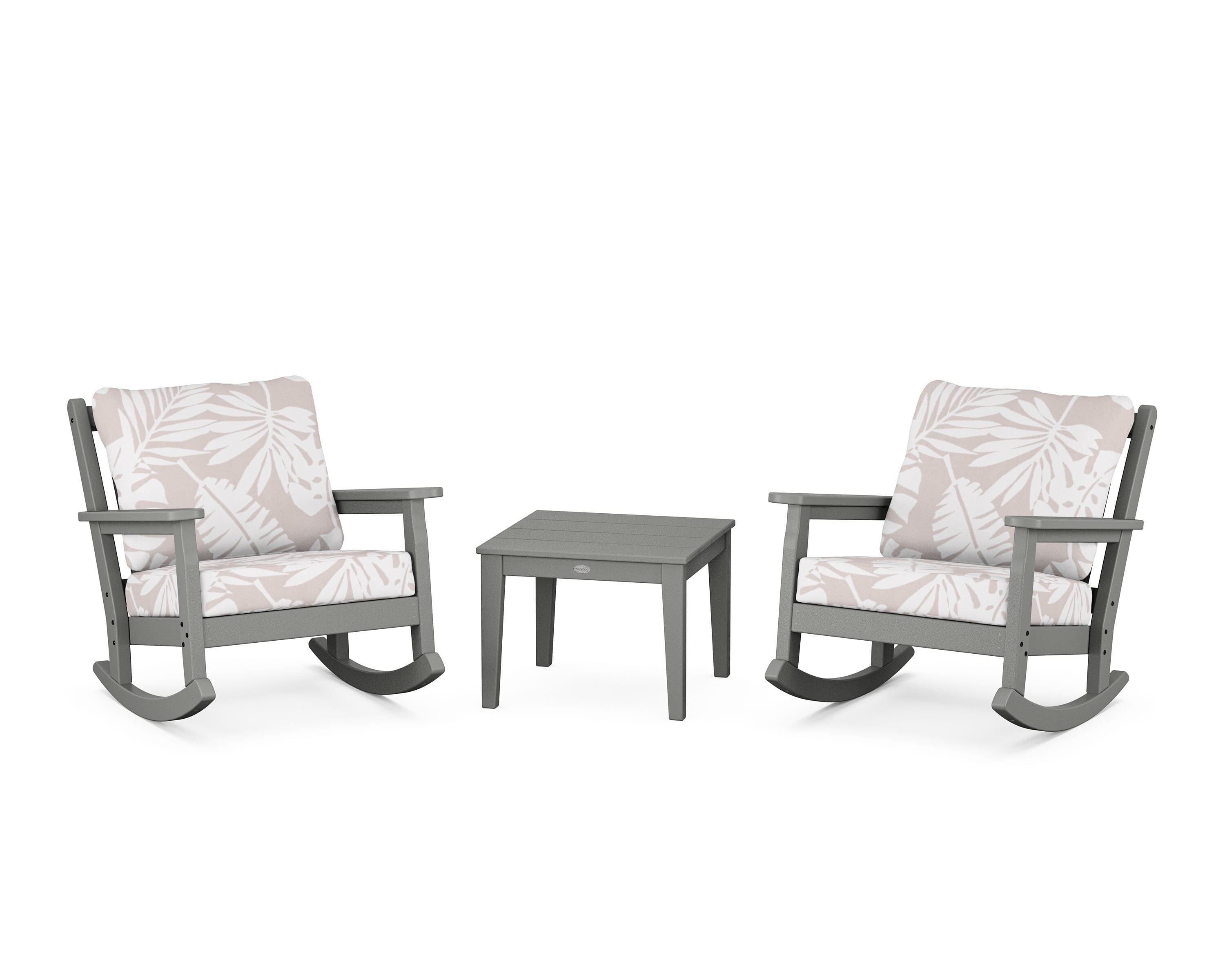 POLYWOOD® Chippendale 3-Piece Deep Seating Rocker Set in Slate Grey / Leaf Dune Burlap
