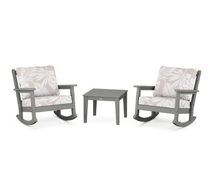 POLYWOOD® Chippendale 3-Piece Deep Seating Rocker Set in Slate Grey / Leaf Dune Burlap