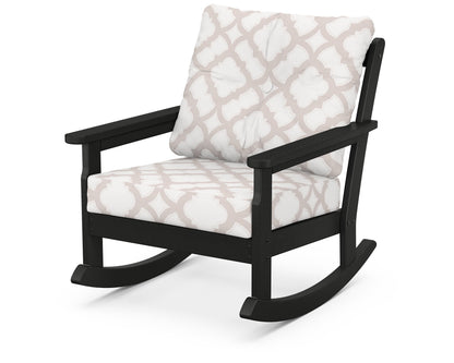 POLYWOOD® Vineyard Deep Seating Rocking Chair in Black / Trellis Dune Burlap