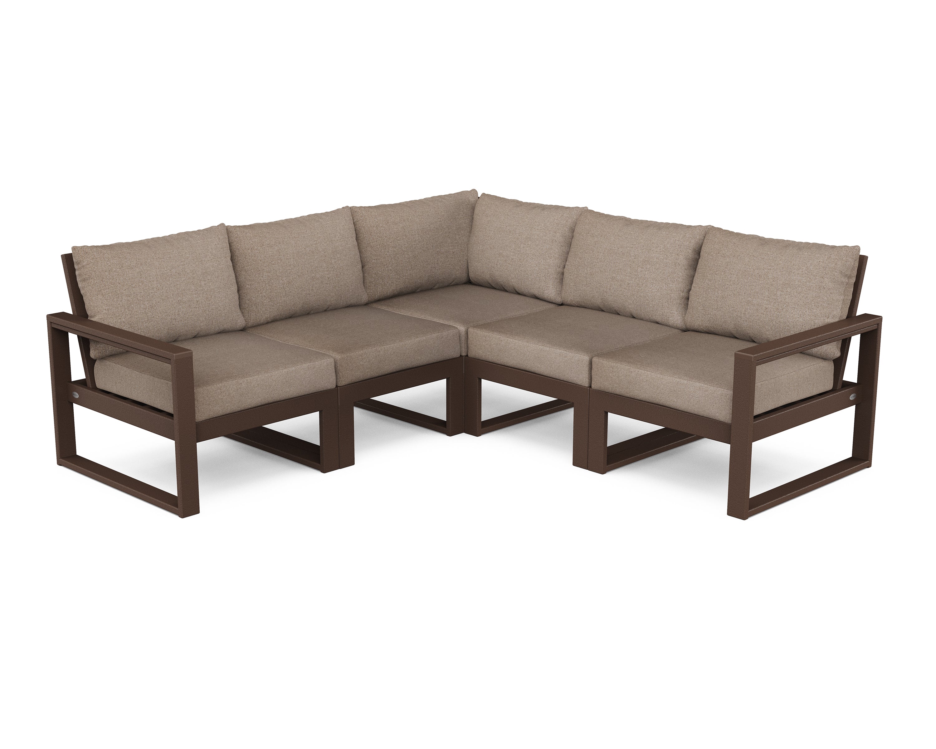 POLYWOOD® EDGE 5-Piece Modular Deep Seating Set in Mahogany / Spiced Burlap