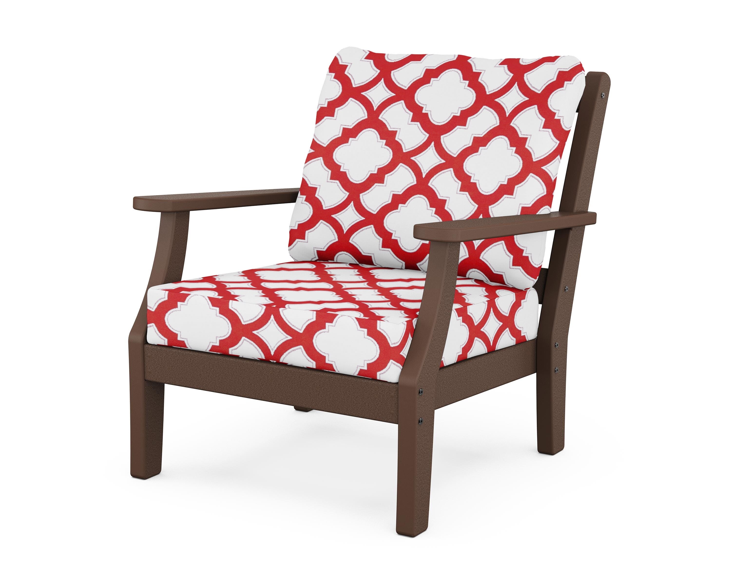 Martha Stewart by POLYWOOD® Chinoiserie Deep Seating Chair in Mahogany / Trellis Crimson