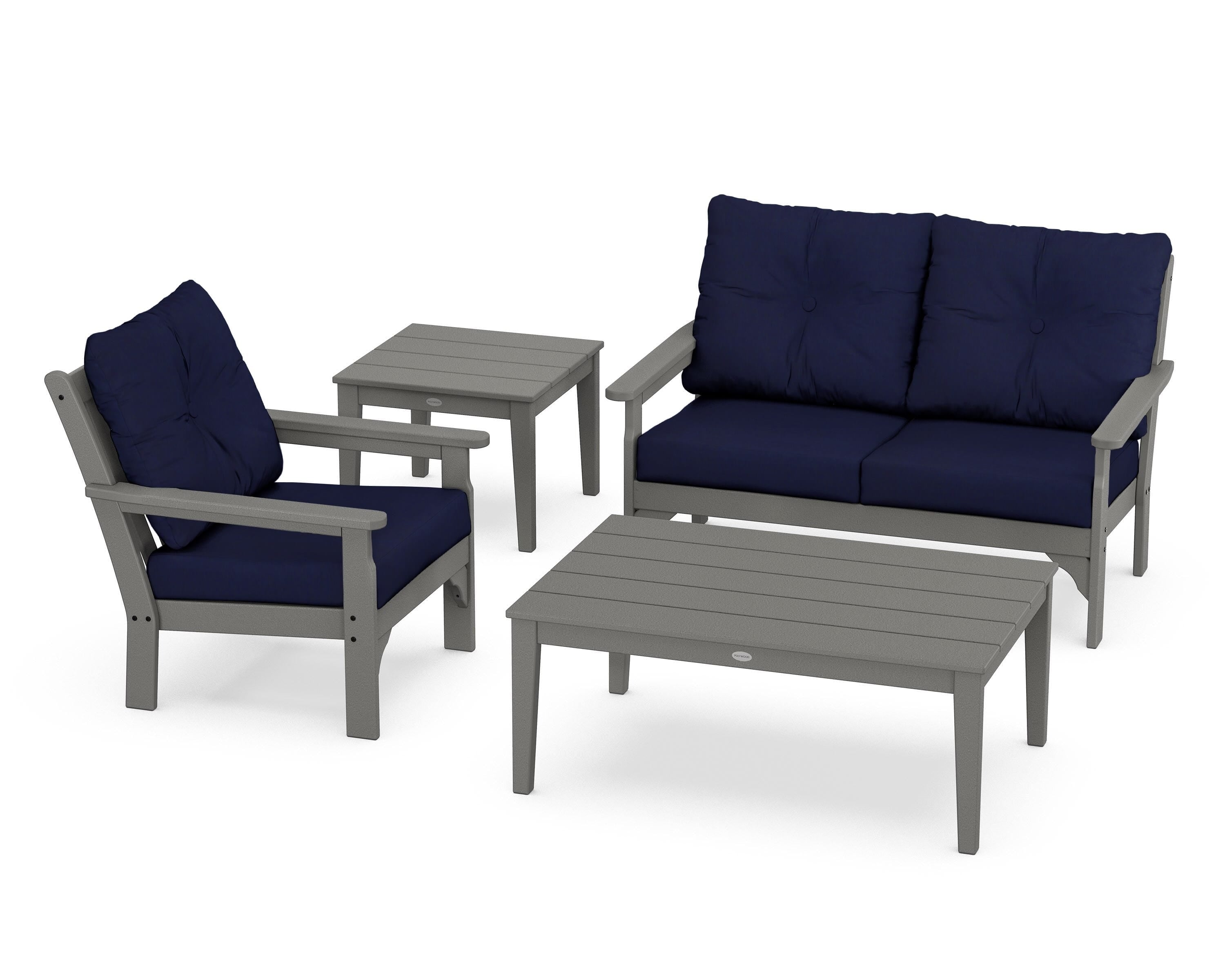 POLYWOOD® Vineyard 4-Piece Deep Seating Set in Slate Grey / Navy