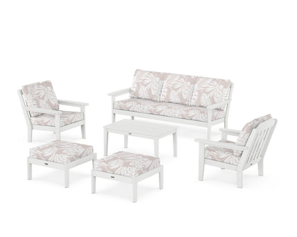 Country Living Cottage 6-Piece Lounge Sofa Set in White / Leaf Dune Burlap