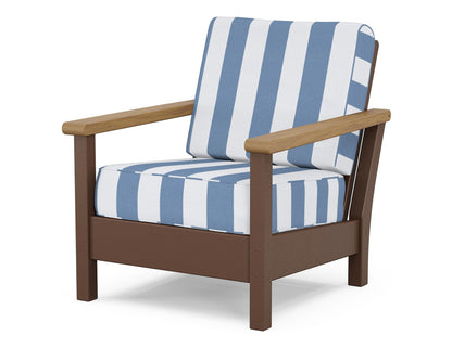 POLYWOOD® Harbour Deep Seating Chair in Mahogany / Natural / Cabana Stripe Sky Blue