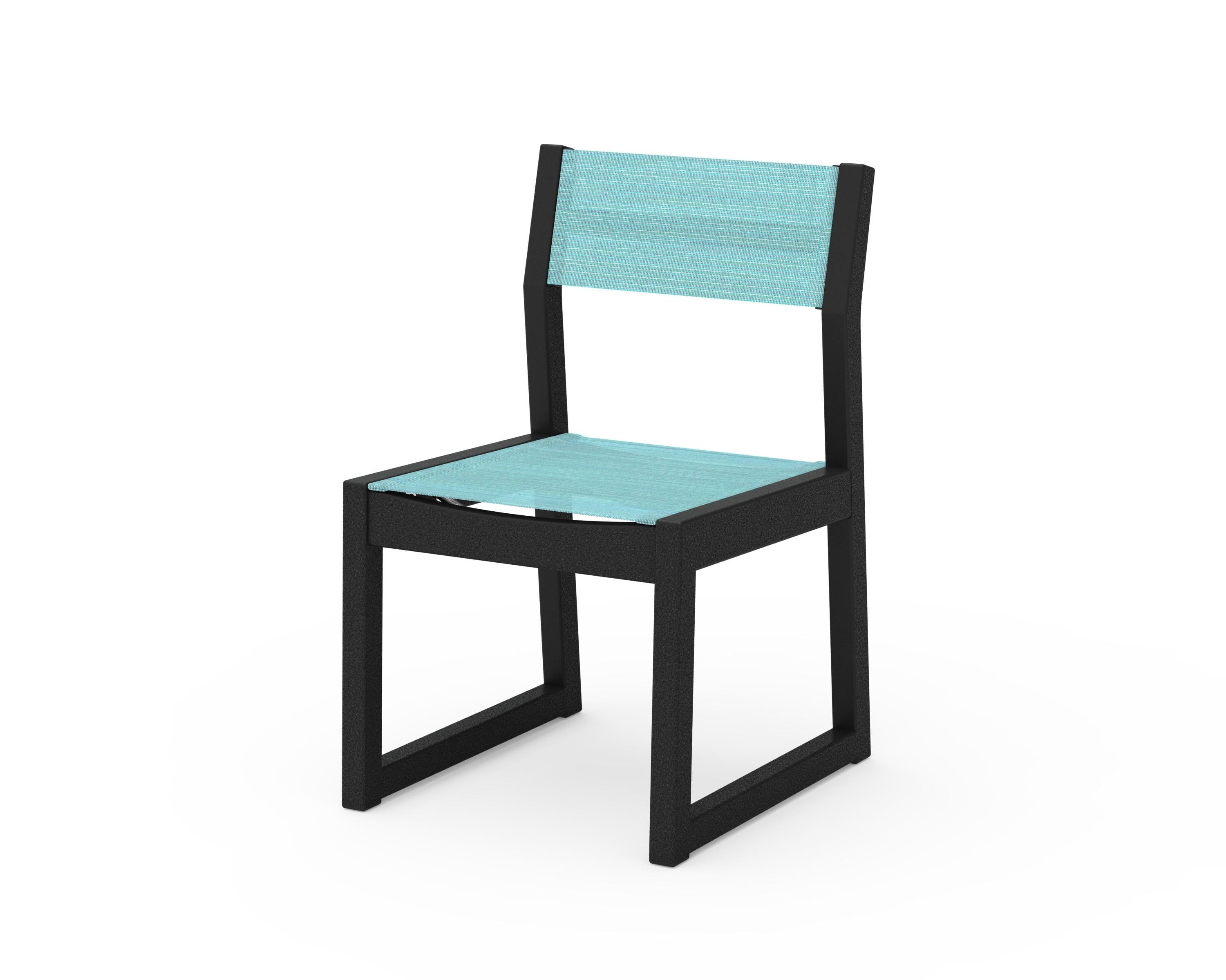 POLYWOOD® EDGE Sling Dining Side Chair in Black / Dupioni Aquamarine Sling