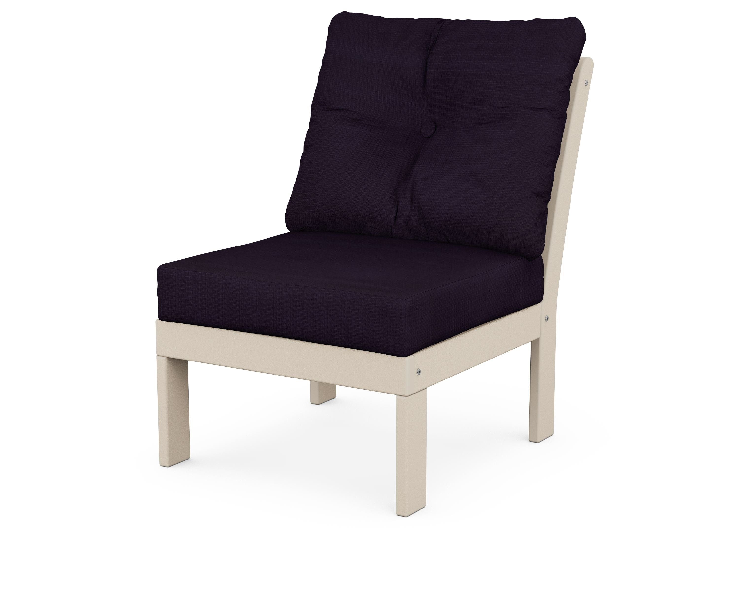 POLYWOOD® Vineyard Modular Armless Chair in Sand / Navy Linen