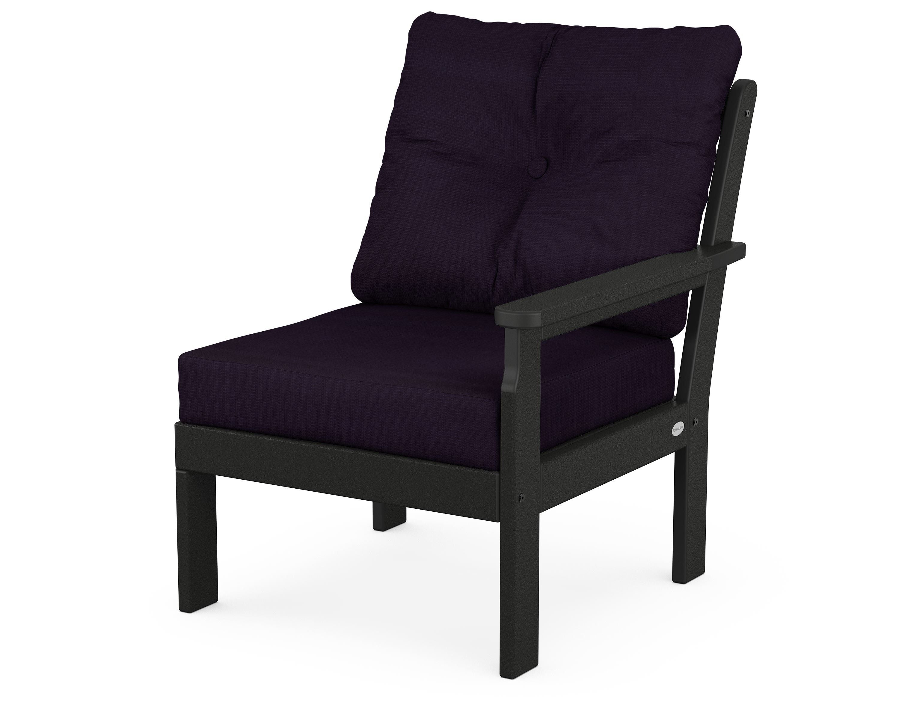 POLYWOOD® Vineyard Modular Right Arm Chair in Black / Navy Linen