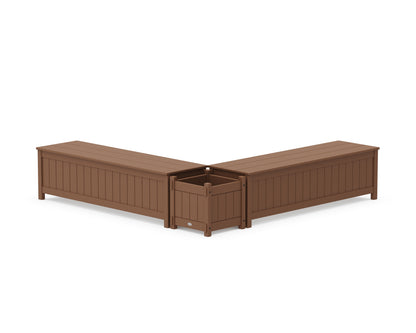 POLYWOOD® 60" Vineyard L- Shaped Planter Storage Bench Set in Teak