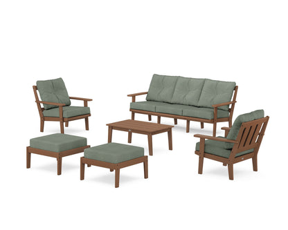 POLYWOOD® Oxford 6-Piece Lounge Sofa Set in Teak / Cast Sage